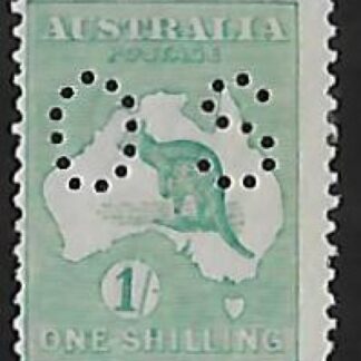 1915  Australia  SG.O48b  1/- blue-green Die2b  perfin OS lightly mounted mint.