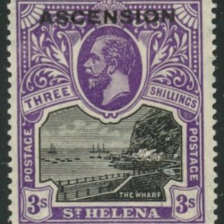 1922 Ascension KGV  SG.8   3s black & violet.  stamp of  St Helena overprinted 'Ascension'  lightly mounted mint.