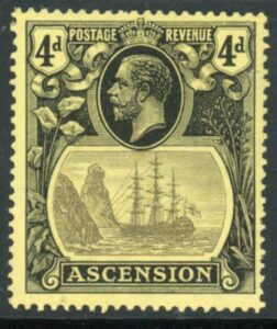 1924 Ascension. SG.15 4d grey-black and black/yellow. U/M (MNH)