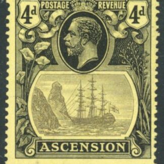 1924  Ascension.  SG.15  4d grey-black and black/yellow. U/M (MNH)