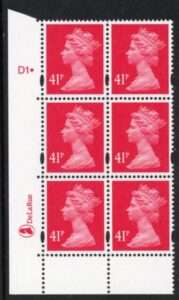 Y1714 (U393)  41p rosine  2B  DLR.  Cyl. D1 phos D1 dot. blue fluor U/M (MNH)