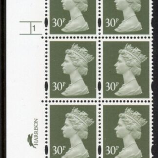 Y1694 (U320) 30p 2B  deep olive grey.Harrison. PVA bluish Cyld.1 no dot phos 45. blue fluor U/M (MNH)