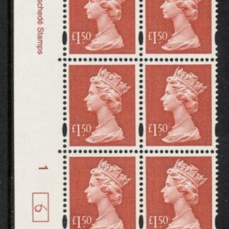 Y1800 (UC14)  Enschéde £1.50 red  Cyld. 1 no dot (6)  U/M (MNH)