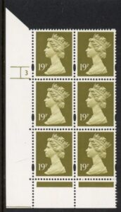 Y1682 (U263) 19p CB bistre Harrison Cyl. 3 no dot phos 41 yellow fluor. U/M (MNH)