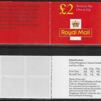1998 FW9b £2.00 red cover 7x26p, 1x20p - no overseas rates table. Litho Questa.  U/M (MNH)
