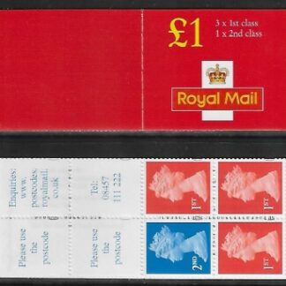 2001 FH44a £1.00 red cover 1x2nd 3x1st  'postcodes' on label.(added 's')  PHOTO. Questa.  U/M (MNH)