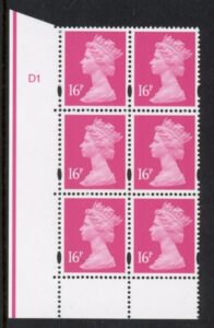 Y1680 (U243A) 16p 2B pale cerise DLR Cyl.D1 phos D1 no dot blue fluor. U/M (MNH)