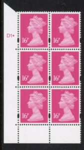 Y1680 (U243A) 16p 2B pale cerise DLR Cyl.D1 phos D1 dot blue fluor. U/M (MNH)