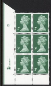 Y1668 (U85F) 2p TIII deep green. 2B DLR PVA (bluish) Cyld. D1 no dot phos D1 blue fluor U/M (MNH)