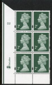 Y1668 (U85G) 2p TIII deep green. 2B DLR PVA cream Cyld. D2 phos D1 no dot blue fluor U/M (MNH)