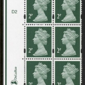 Y1668 (U85G) 2p TIII deep green. 2B DLR PVA cream Cyld. D2 phos D1 no dot blue fluor U/M (MNH)