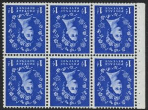 SB31a Crowns 6 x 1d,  inverted wmk. whiter paper. perf I   good perfs.U/M (MNH)