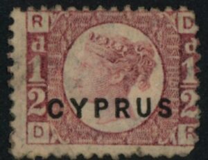 1880 Cyprus SG.1 ½d red overprinted 'Cyprus' plate 15' corner letters. DR LM/M.