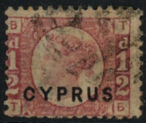 1880 Cyprus SG.1 ½d rose plate 15 overprinted 'Cyprus' corner letters TB fine used.